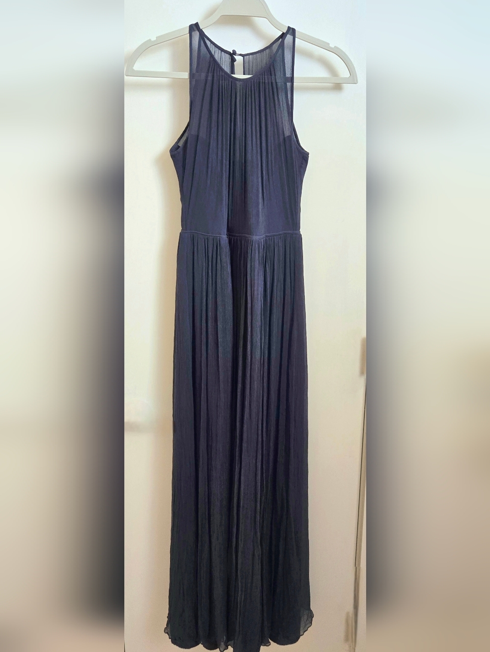 J. Crew Silk Navy Pleated Halter Maxi Dress